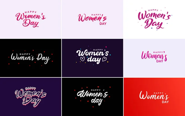 Happy Women Day Greeting Card Template Hand Lettering Text Design — Vettoriale Stock