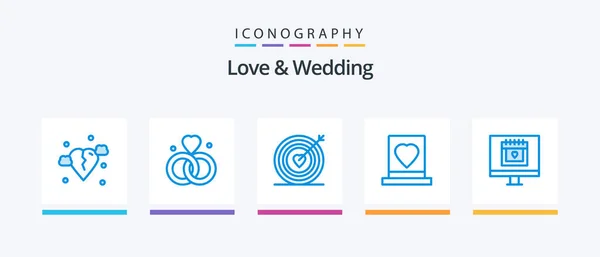 Love Wedding Blue Icon Pack Including Love Жених Свадьба Цель — стоковый вектор