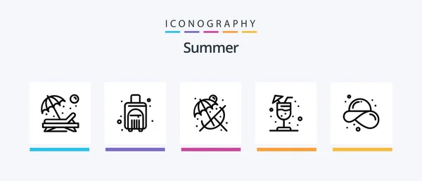Summer Line Icon Pack Including Bag Hot Beach Cruiser Beach — Stock vektor