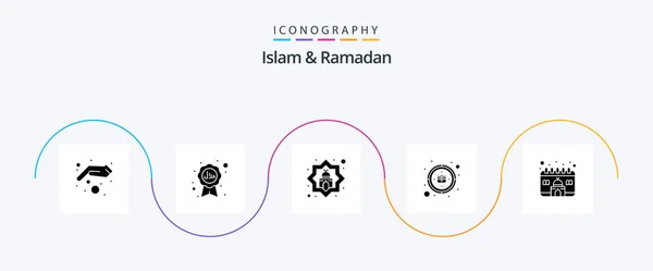 Islam Ramadan Glyph Icon Pack Including Calendar Kaaba Ribbon Compass — Vetor de Stock