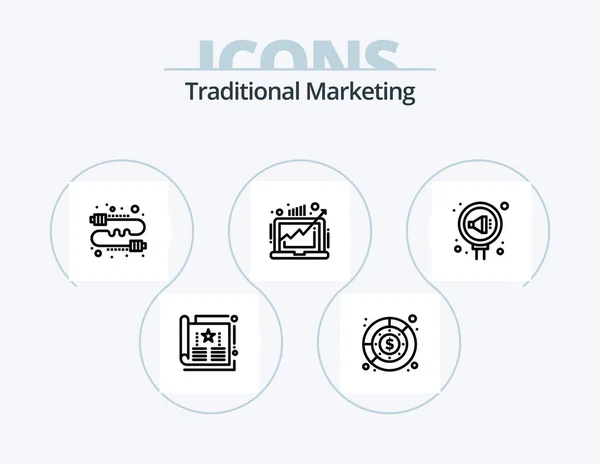 Traditional Marketing Line Icon Pack Icon Design Storytelling Organic Board — Stok Vektör