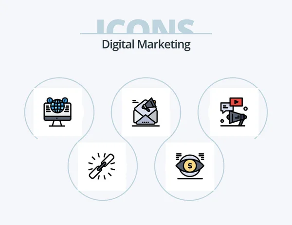 Digital Marketing Line Filled Icon Pack Icon Design Target Report — Stockvector