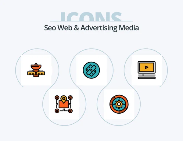 Seo Web Advertising Media Line Filled Icon Pack Icon Design — Vetor de Stock