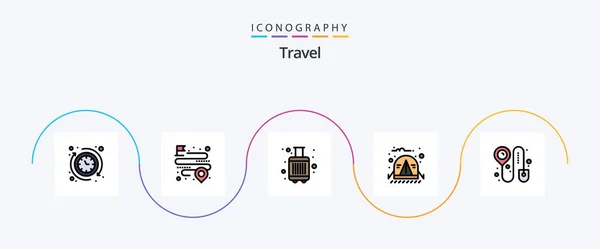 Travel Line Filled Flat Icon Pack Including Check Jungle Baggage — Archivo Imágenes Vectoriales