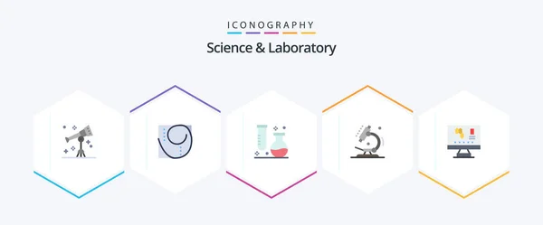Science Flat Icon Pack Including Biology Microscope Chemistry Laboratory Tube — Stockvector