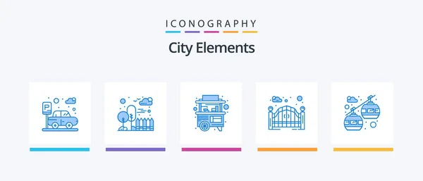 City Elements Blue Icon Pack Включая Кресельный Лифт Канатная Дорога — стоковый вектор