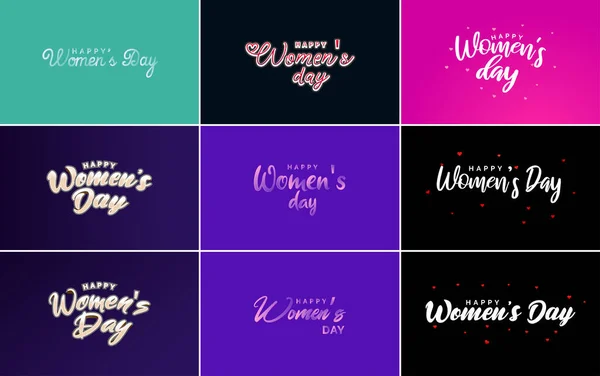 March Typographic Design Set Happy Women Day Text — Stockvector