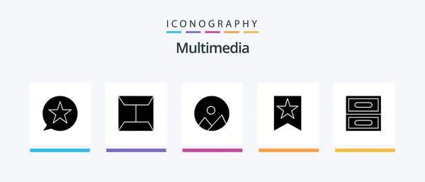 Multimedia Glyph Icon Pack Including Cabinet Image Archive Favorite Creative — Stock vektor