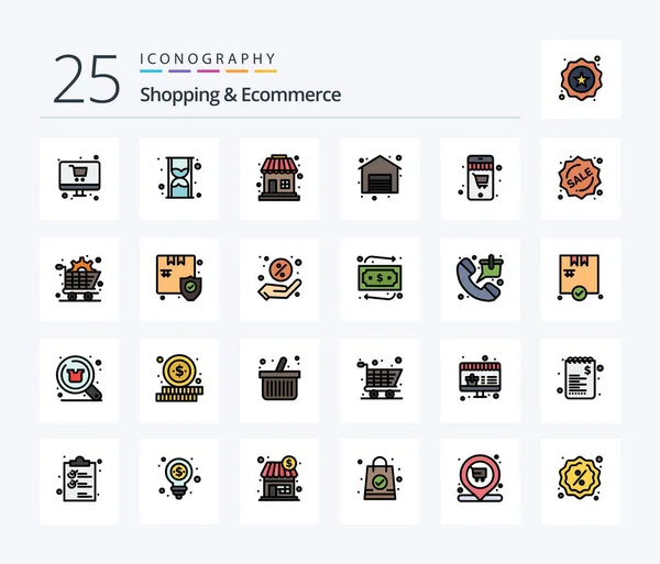 Shopping Ecommerce Line Filled Icon Pack Including Shopping Label Shop — Vector de stock