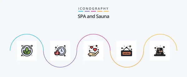 Sauna Line Filled Flat Icon Pack Including Towels Love Spa — Archivo Imágenes Vectoriales