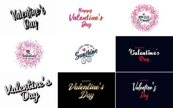 Happy Valentine Day Typography Design Heart Shaped Balloon Gradient Color — Wektor stockowy