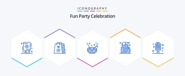 Party Blue Icon Pack Including Cream Polaroid Drum Photography Camera — Stock vektor