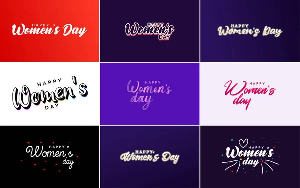Happy Woman Day Handwritten Lettering Set Use Greeting Invitation Cards — 图库矢量图片
