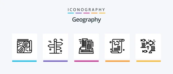 Geo Graphy Line Icon Pack Including Globe Hand Google Tour — Stock vektor
