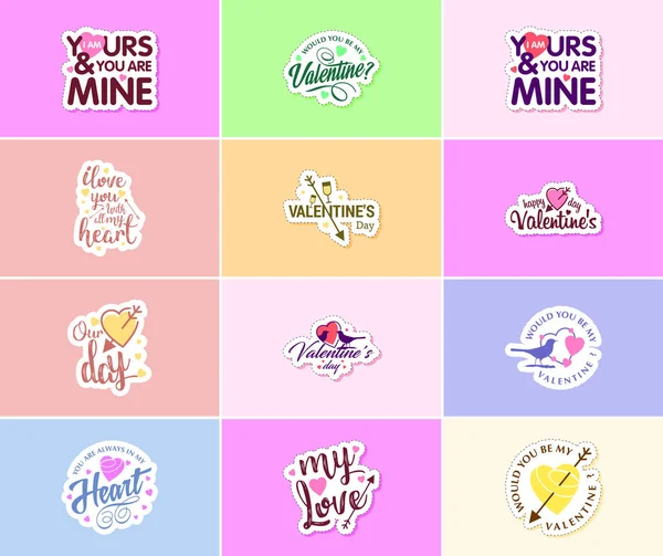 Love Lettering Graphic Stickers Most Romantic Day Year — Archivo Imágenes Vectoriales