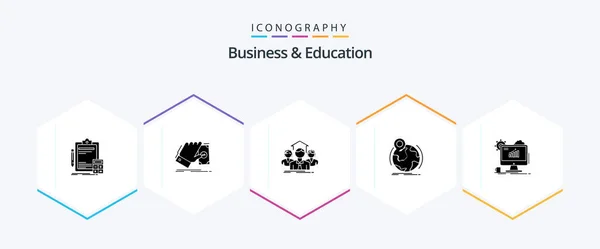 Business Education Glyph Icon Pack Including Worldwide Location Earn Meeting — Διανυσματικό Αρχείο