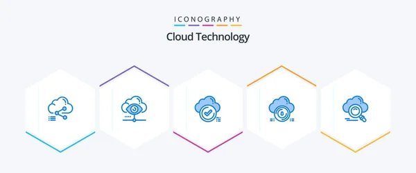 Cloud Technology Blue Icon Pack Including Protect Safe Cloud Checklist — Vetor de Stock