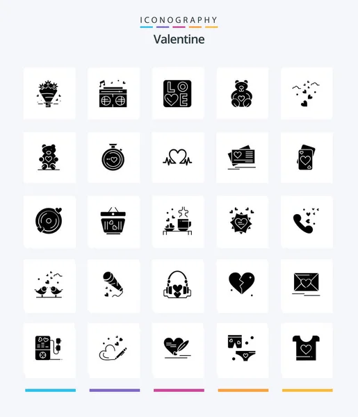 Creative Valentine Glyph Solid Black Icon Pack Love Love Radio — Wektor stockowy
