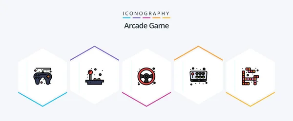 Arcade Filledline Icon Pack Including Play Tetris Fun Fun Game — Vector de stock