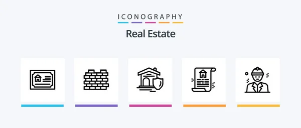 Real Estate Line Icon Pack Including Key Real Estate Sign — Stockvector
