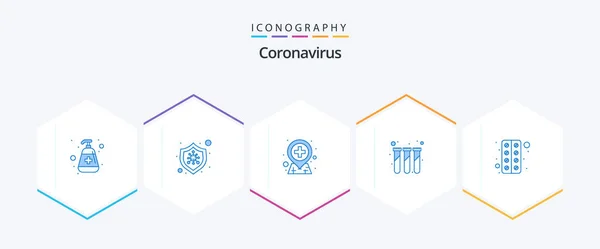Coronavirus Blue Icon Pack Including Pill Test Tubes Disease Test — Stockvektor
