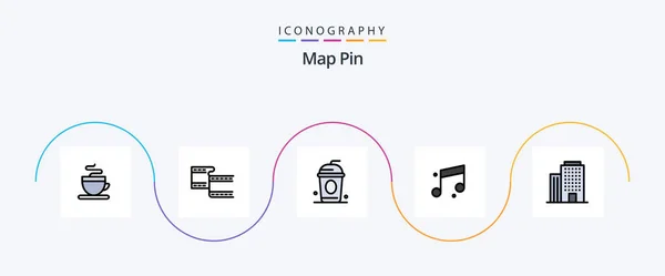 Map Pin Line Filled Flat Icon Pack Including Paris House — Vettoriale Stock