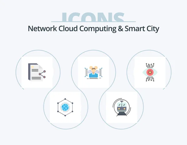 Network Cloud Computing Smart City Flat Icon Pack Icon Design — Wektor stockowy