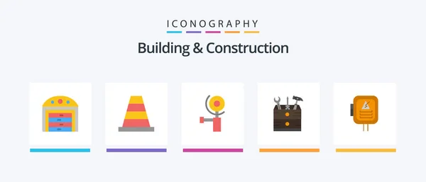Building Construction Flat Icon Pack Including Power Grinding Energy Tools — Vector de stock
