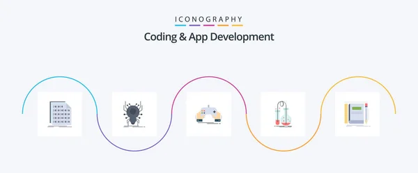 Coding App Development Flat Icon Pack Including Chemistry Virus App — Vetor de Stock