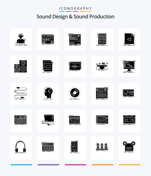 Creative Sound Design Sound Production Glyph Solid Black Icon Pack — 스톡 벡터