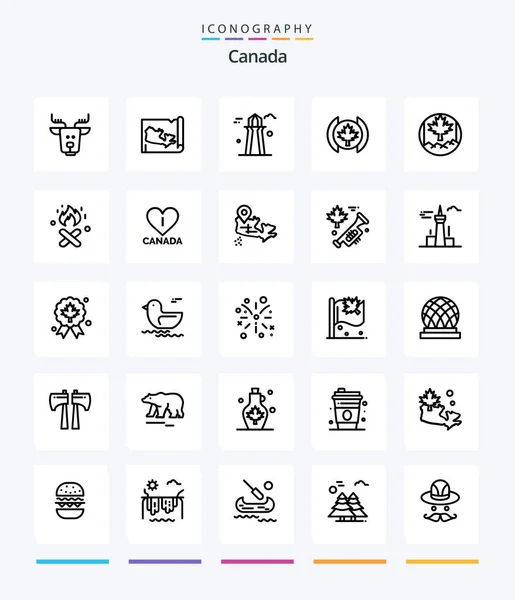 Creative Canada Outline Icon Pack Fire Leaf Tower Canada Leaf — Vettoriale Stock