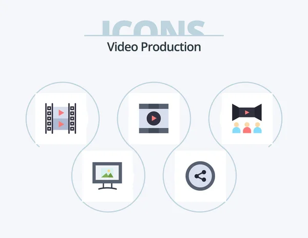 Video Production Flat Icon Pack Icon Design Movie Multimedia Film — Stock Vector