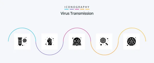 Virus Transmission Glyph Icon Pack Including Hazard Interfac Education Glass — Stock Vector