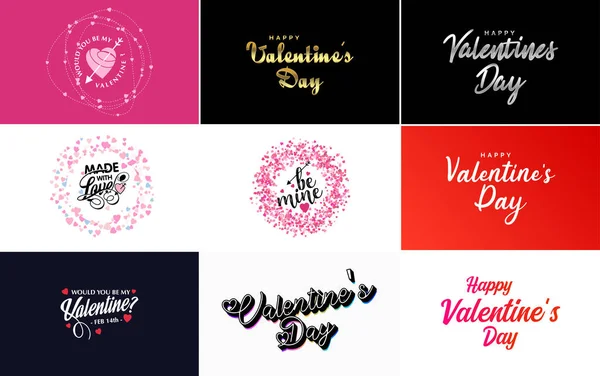 Happy Valentine Day Hand Lettering Calligraphy Text Heart Isolated White — Διανυσματικό Αρχείο