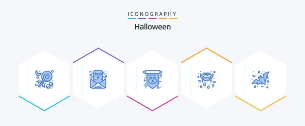 Halloween Blue Icon Pack Including Bat Teeth Flag Holidays Spooky — Stockový vektor