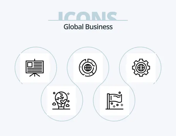 Global Business Line Icon Pack Icon Design Production International Discussion — Stock Vector