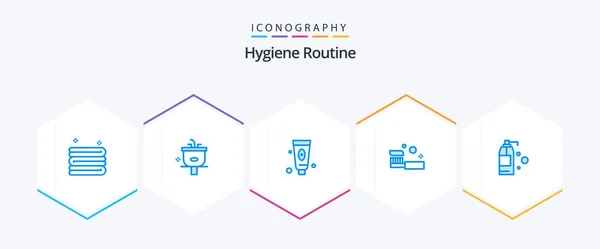 Hygiene Routine Blue Icon Pack Including Cleaning Shower Beauty Cleaning — Stockvektor
