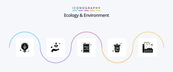 Ecology Environment Glyph Icon Pack Including Green Trash Barrel Remove — Stockvector