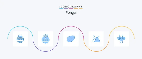 Pongal Blue Icon Pack Including Skull Bull Egypt Animals Sun — Archivo Imágenes Vectoriales