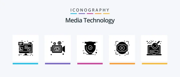 Media Technology Glyph Icon Pack Включая Шоу Глазное Яблоко Кино — стоковый вектор