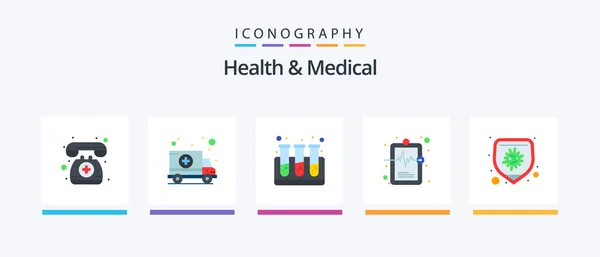 Health And Medical Flat 5 Icon Pack Including disease. protection. blood. medical record. hospital chart. Creative Icons Design