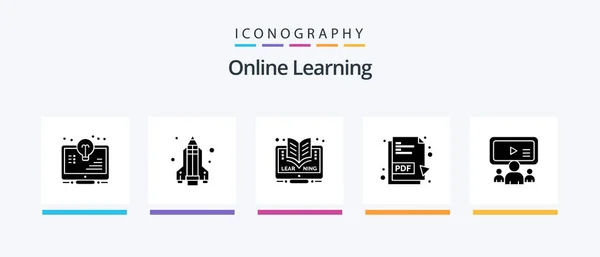 Online Learning Glyph Icon Pack Including Team Group Online Pdf — Archivo Imágenes Vectoriales