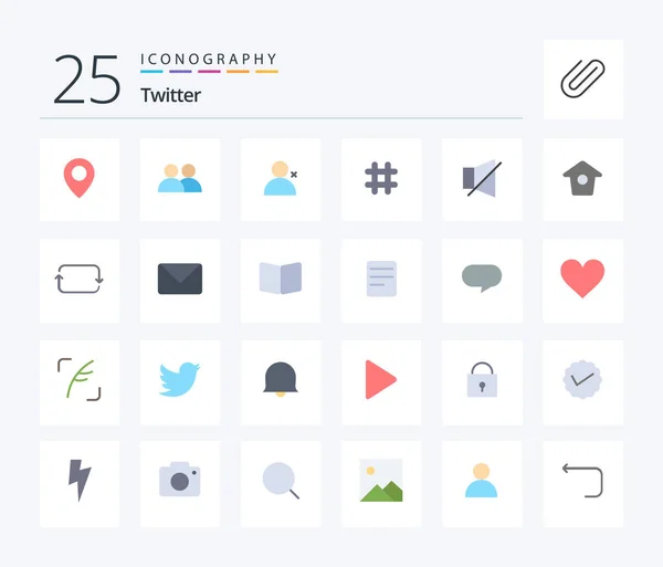 Twitter Flat Color Icon Pack Including Twitter Twitter Bell Tweet — Archivo Imágenes Vectoriales