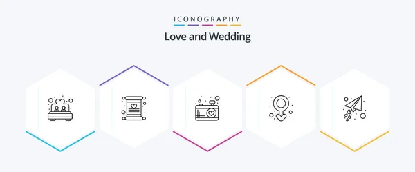 Wedding Line Icon Pack Including Love Plane Love Camera Male — 图库矢量图片