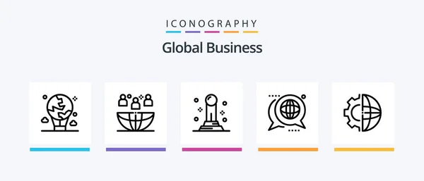 Global Business Line Icon Pack Including International Globe Bag Global — Stock Vector
