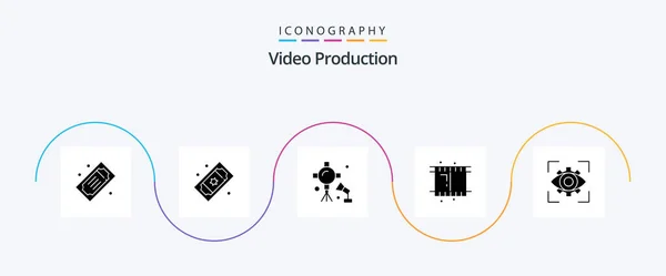 Video Production Glyph Icon Pack Including View Focus Studio Lightning — Wektor stockowy