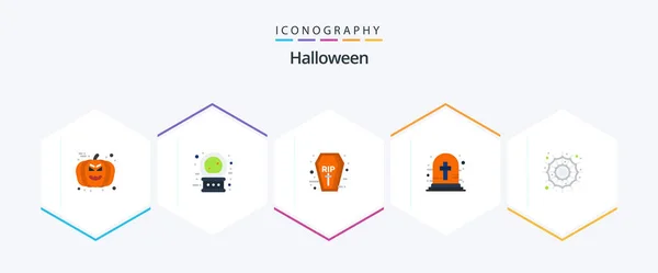 Halloween Flat Icon Pack Including Spider Tomb Coffin Halloween Graveyard — Stockový vektor