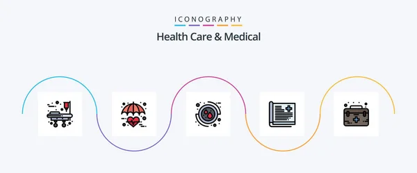Health Care Medical Line Filled Flat Icon Pack Including Aid — Stock Vector