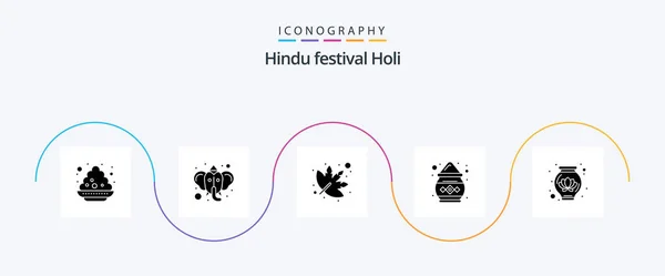 Holi Glyph Icon Pack Including Decoration Pot Leaf Powder India — Stockový vektor