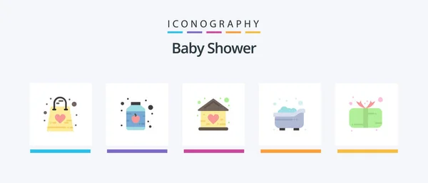 Baby Shower Flat Icon Pack Including Present Child Baby Bath — 图库矢量图片